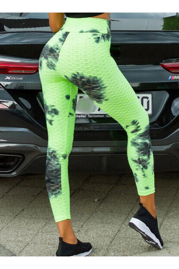 Alakformáló PUSH UP neonzöld mintás fitness leggings / cicanadrág