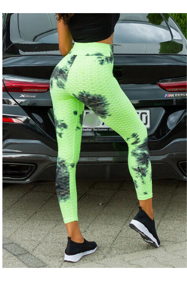 Alakformáló PUSH UP neonzöld mintás fitness leggings / cicanadrág