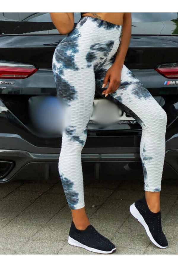 Alakformáló PUSH UP fehér mintás fitness leggings / cicanadrág