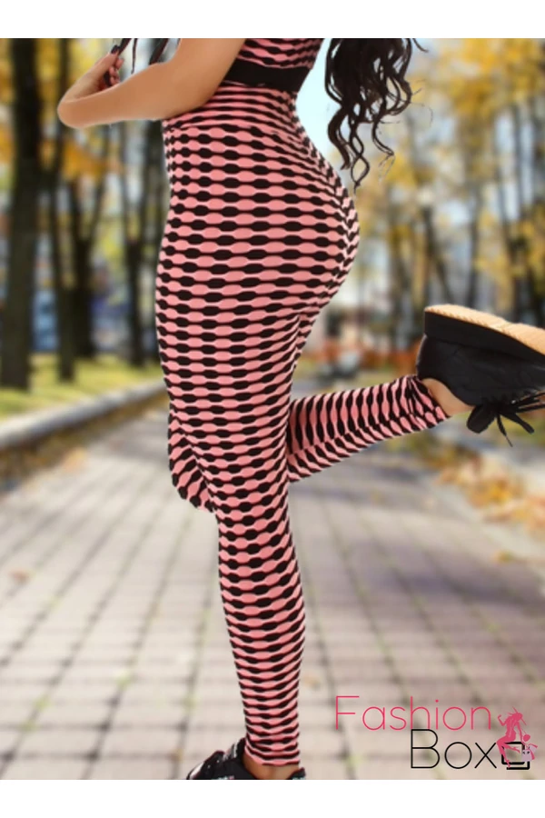 Alakformáló PUSH UP rózsaszín mintás fitness leggings / cicanadrág