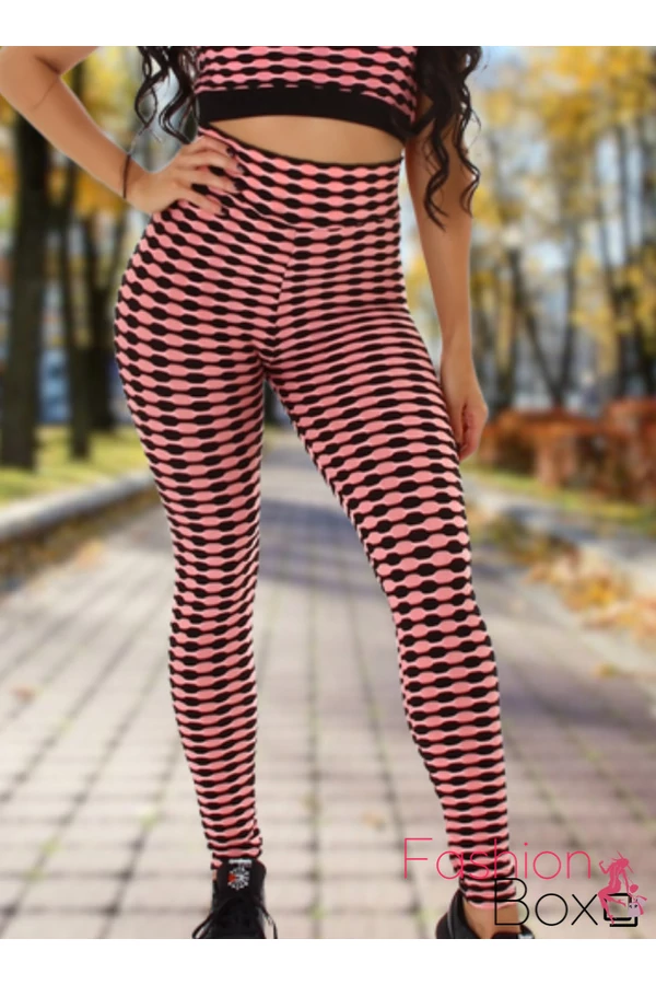 Alakformáló PUSH UP rózsaszín mintás fitness leggings / cicanadrág