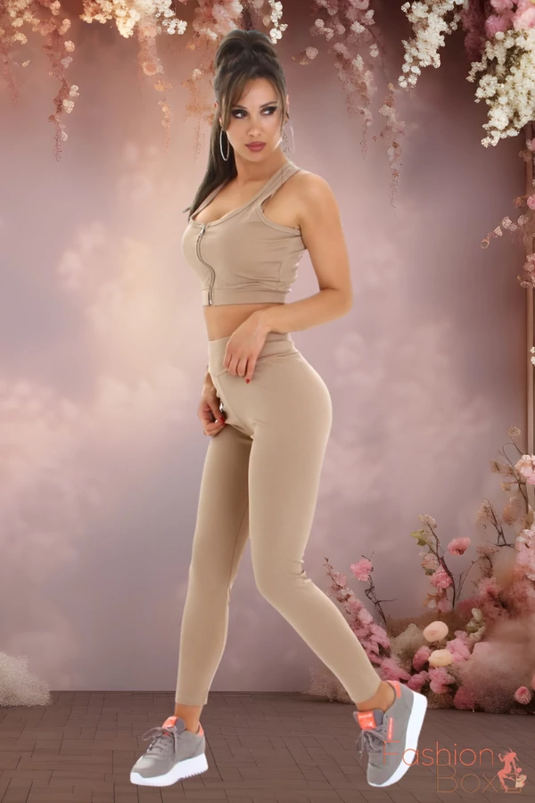 2 részes cappuccino színű fitness együttes Top + leggings / cicanadrág