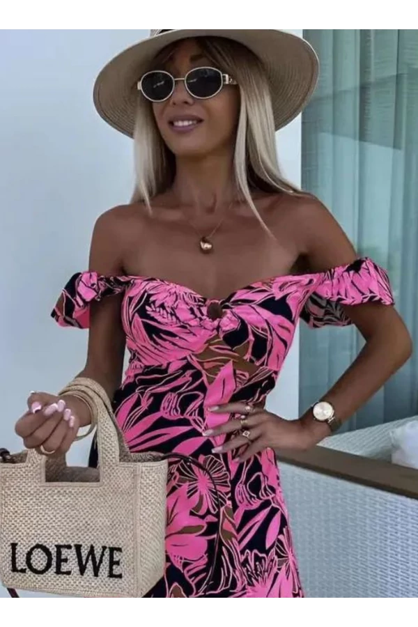Virág mintás pink maxiruha