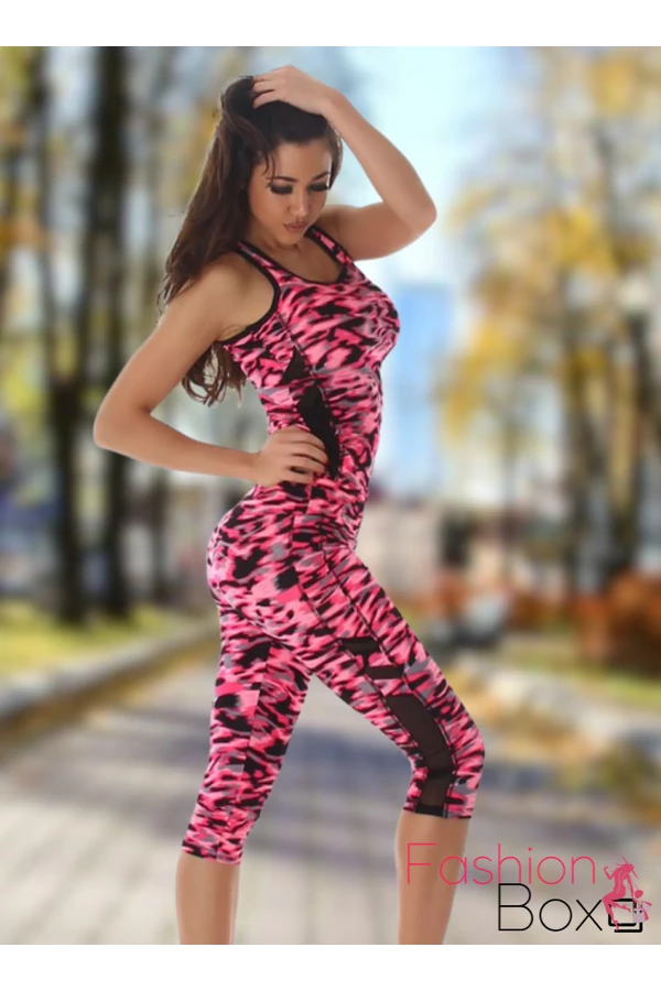 2 részes terep mintás fitness együttes Top + leggings / cicanadrág