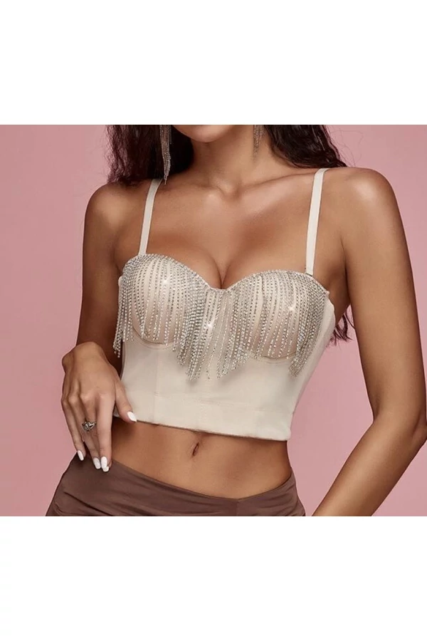 Exkluzív köves bézs míder / kosaras crop top