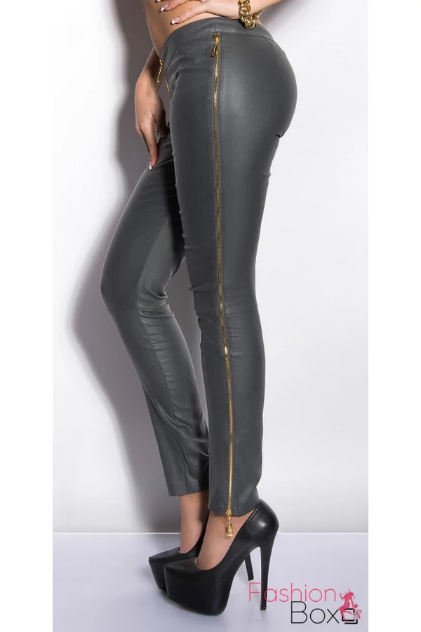 Szürke műbőr nadrág zipzárral (IN50344 XS, S, M, L, XL)