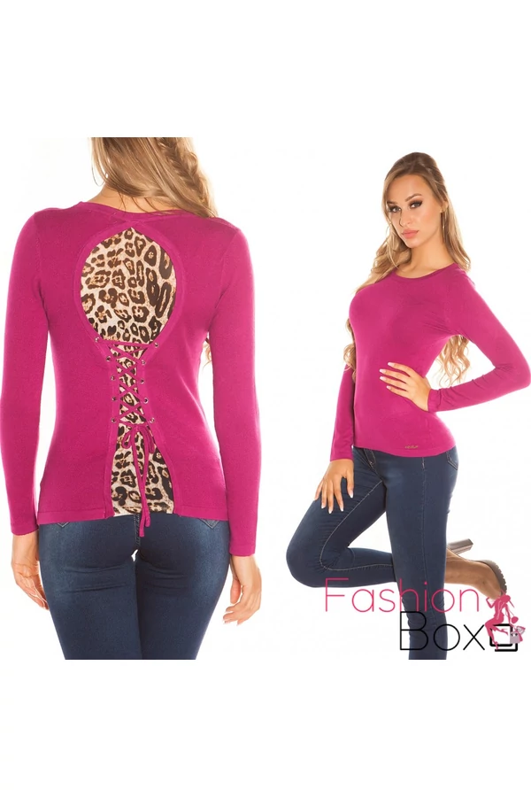 Hátán leopárdos fűzős pink felső (KO-303)