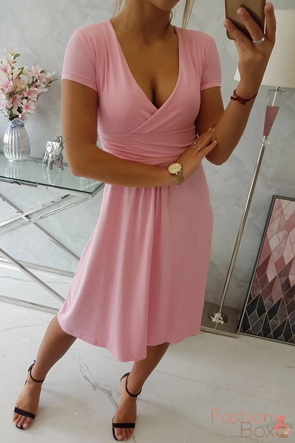 Plus size rövid ujjú rózsaszín lenge (kismama) ruha