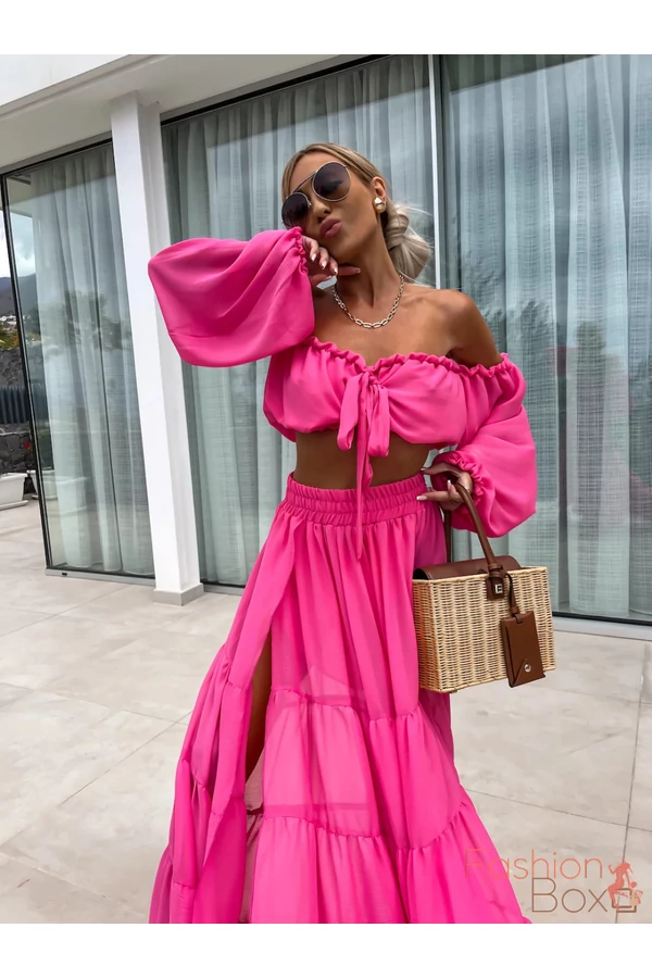 Spanyol 2 részes pink maxi szett - spanyol felső+sliccelt maxi szoknya