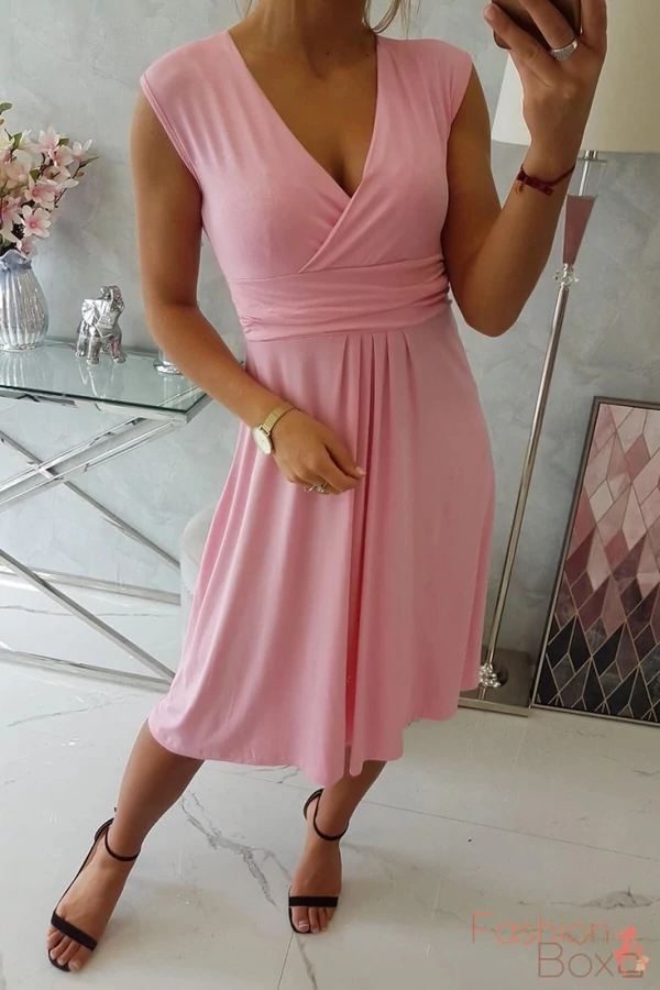 Plus size ujjatlan púder rózsaszín lenge (kismama) ruha