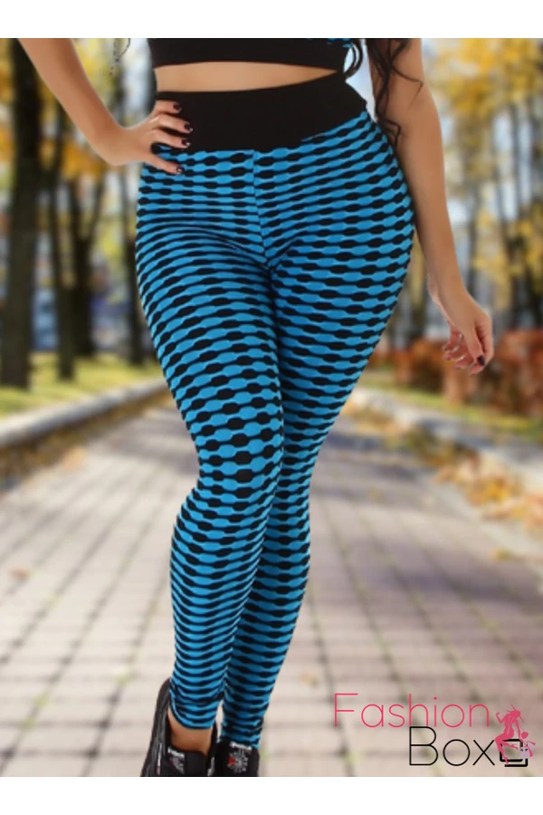 Alakformáló PUSH UP kék mintás fitness leggings / cicanadrág (8365)