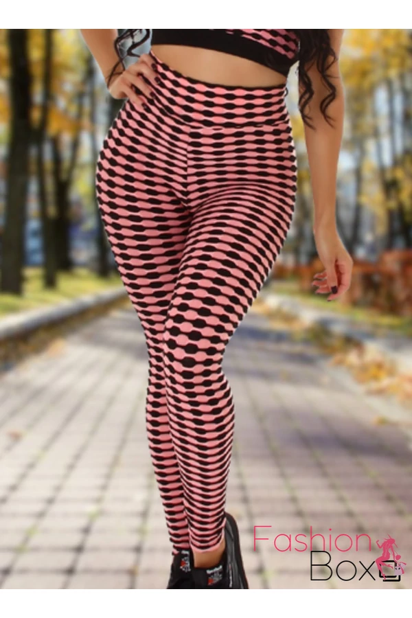 Alakformáló PUSH UP rózsaszín mintás fitness leggings / cicanadrág (8365)