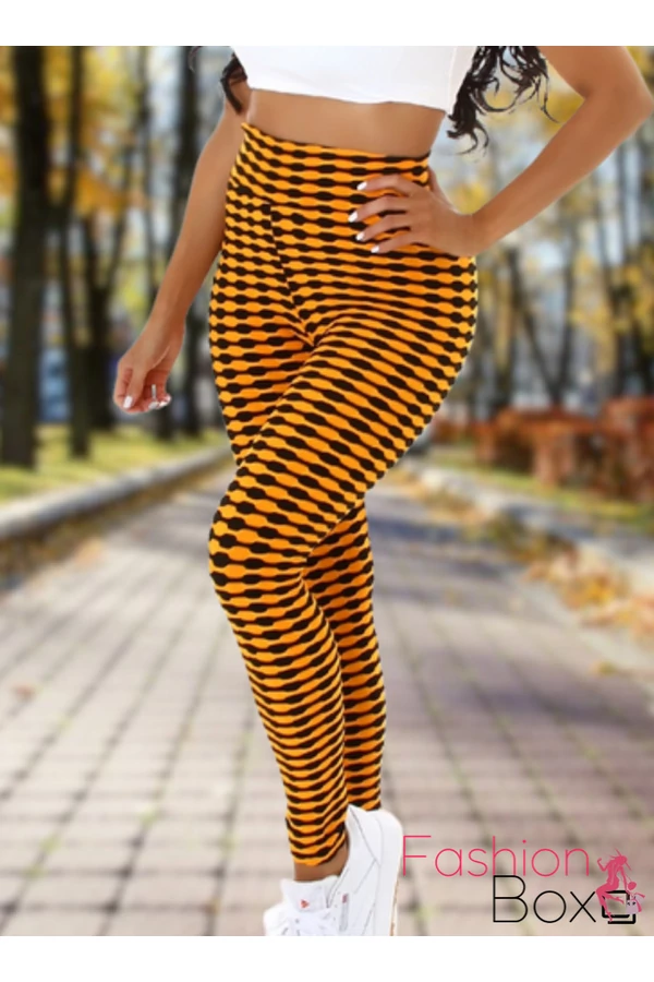 Alakformáló PUSH UP sárga mintás fitness leggings / cicanadrág (8365)