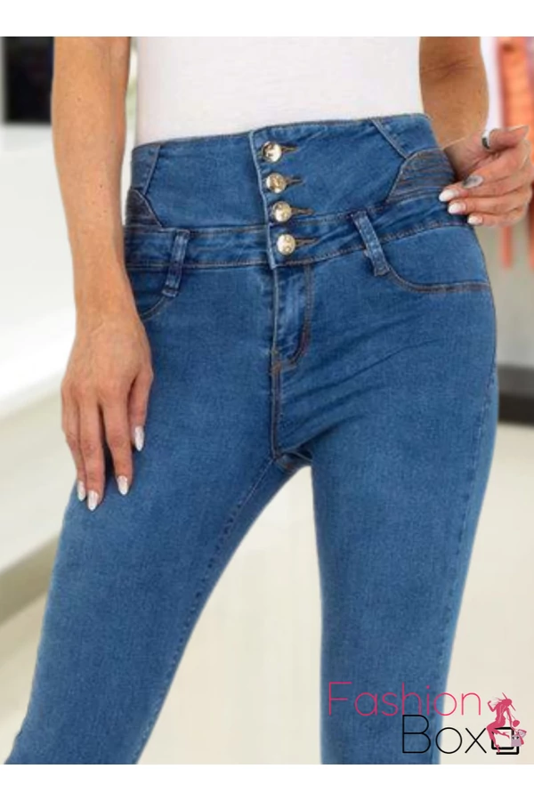 Skinny gombos magas derekú kék farmer