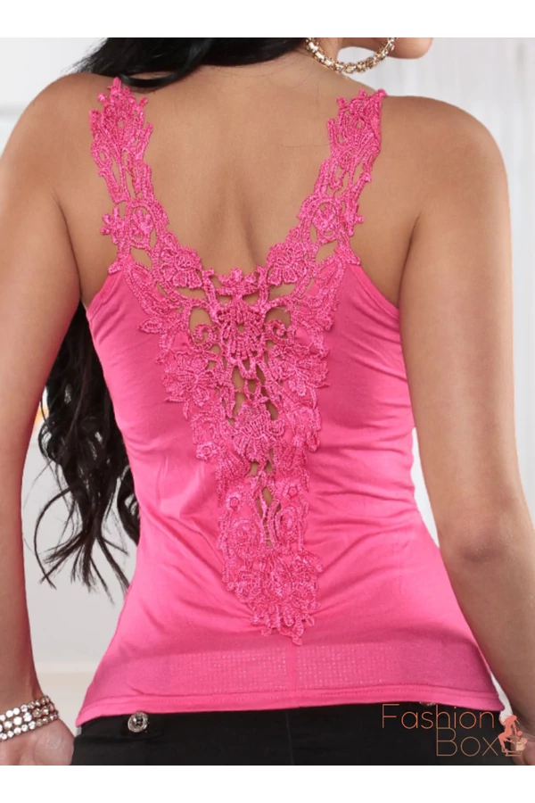 Különleges hímzett hátú pink ujjatlan top / felső