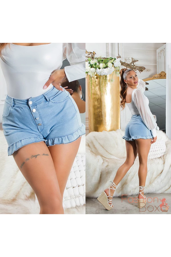 Szexi fodros szárú gombos farmer short