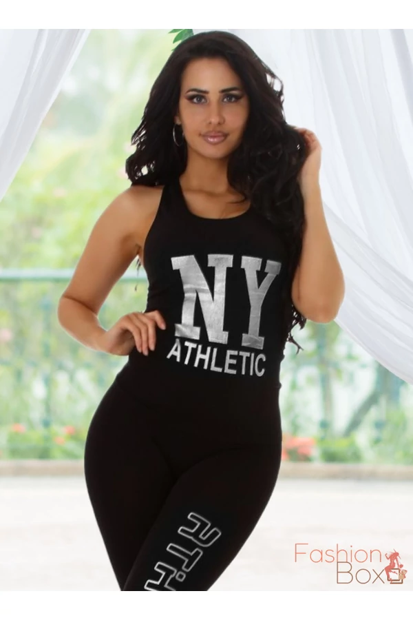 2 részes fitness szett nyomott ezüst felirattal Top + leggings / cicanadrág