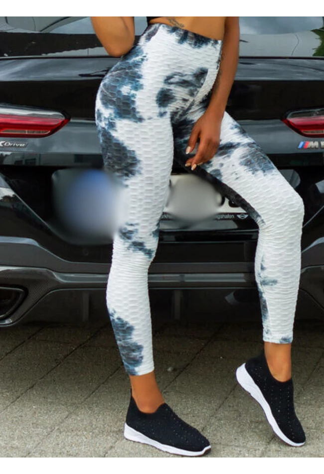 Alakformáló PUSH UP fehér mintás fitness leggings / cicanadrág