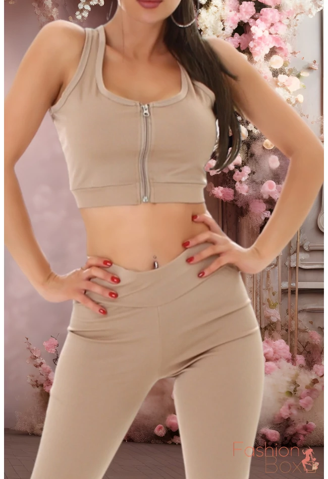 2 részes cappuccino színű fitness együttes Top + leggings / cicanadrág